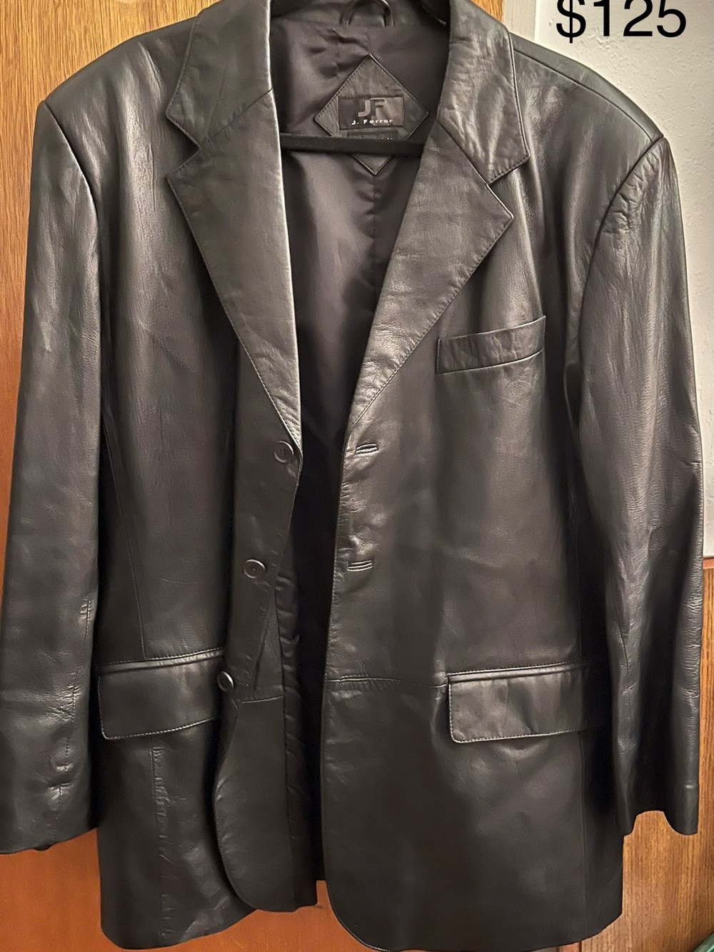 Ferrari Black Leather Pea Coat - Men's